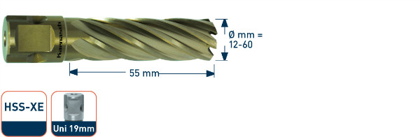 Kernboor HSSXE Gold-Line 40x55mm. — BMB Techniek