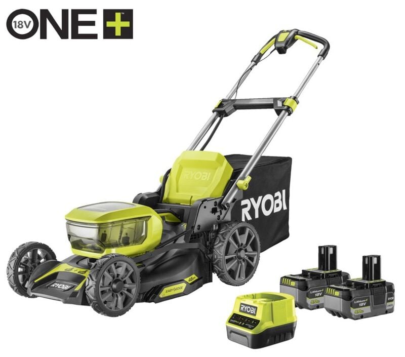 Ryobi gazon onderhoud met grasmaaier, zitmaaier en verticuteerder