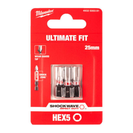 Milwaukee shockwave bit HEX 5x25 (vpe-3)
